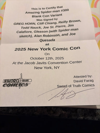 Amazing SPIDER-MAN 300 variant SIGNED BY 9 with sketch COVER